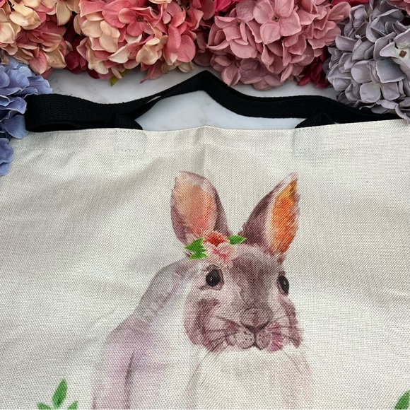 Eco-Friendly Bunny with Pink Flowers Folding Tote Bag - Picture 7 of 14